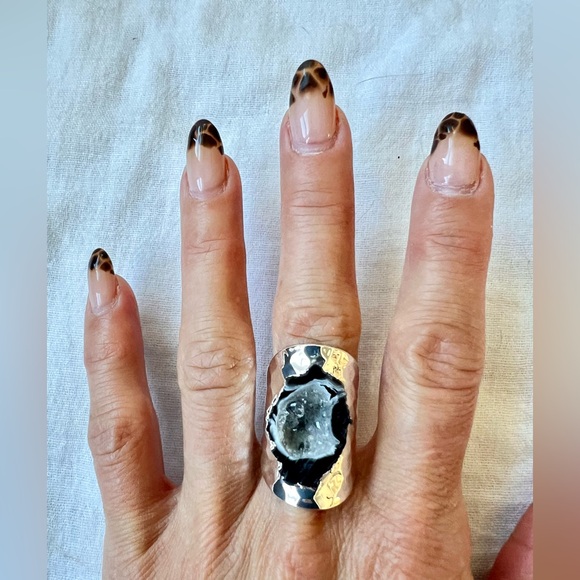Jewelry - 925 Micro Quartz Crystals in Geode Agate Ring 6 7 8